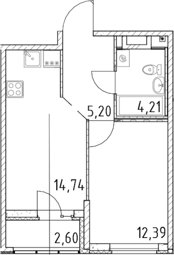 1-комнатная квартира 36.54 м², 3/23 эт., ЖК «Город Первых»